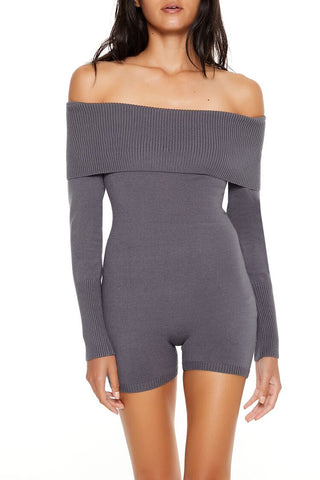 Sweater-Knit Off-the-Shoulder Romper