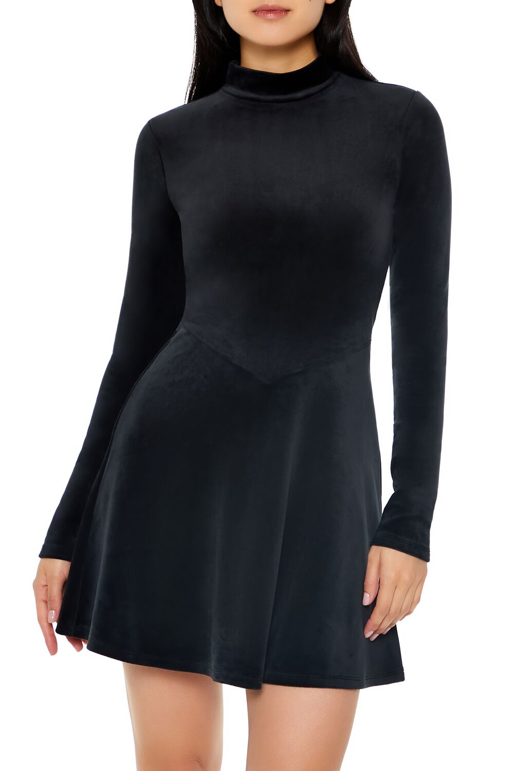  Forever 21 Velour Skater Mini Dress - black-swatch - Bonton