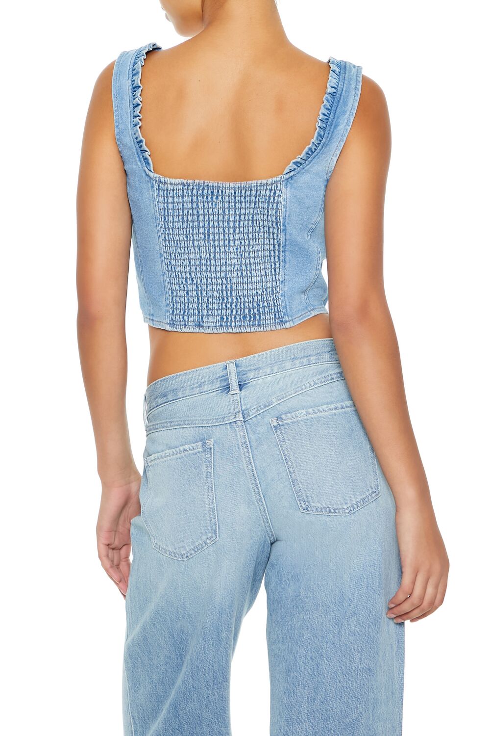  Forever 21 Denim Bustier Crop Top - light denim - Bonton