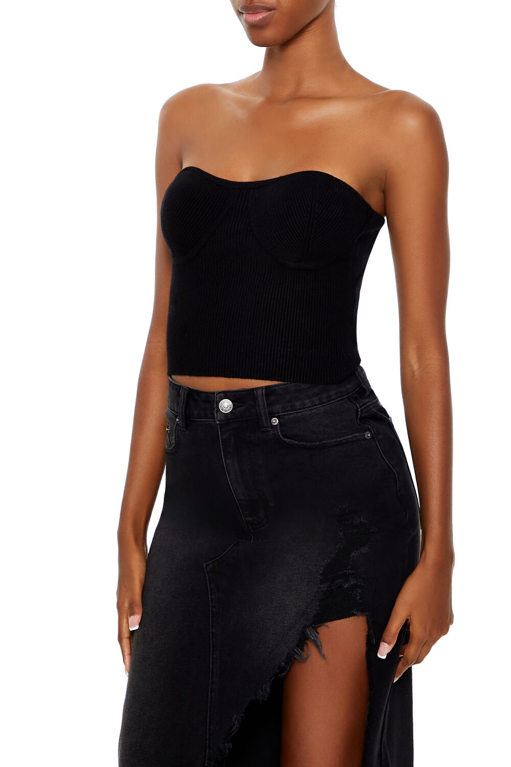  Forever 21 Sweater-Knit Tube Top - black - Bonton