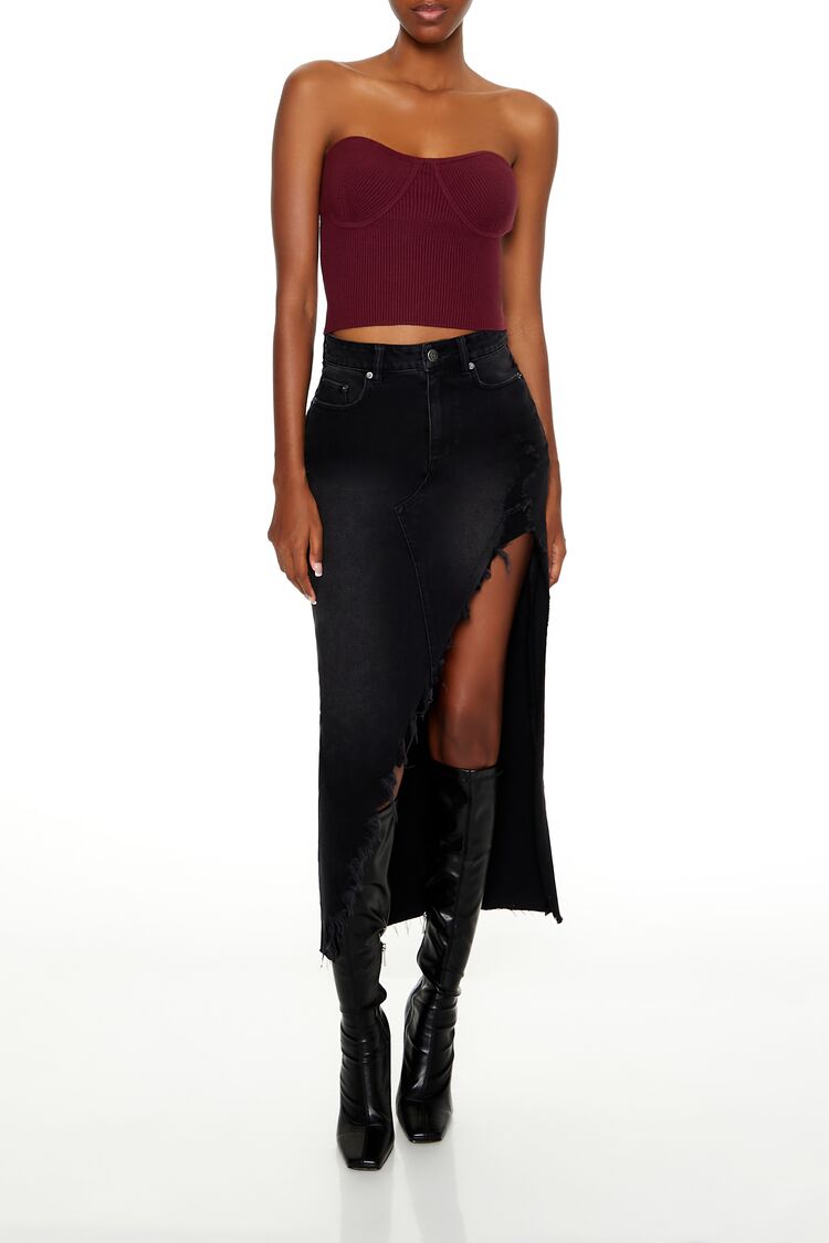  Forever 21 Sweater-Knit Tube Top - black - Bonton