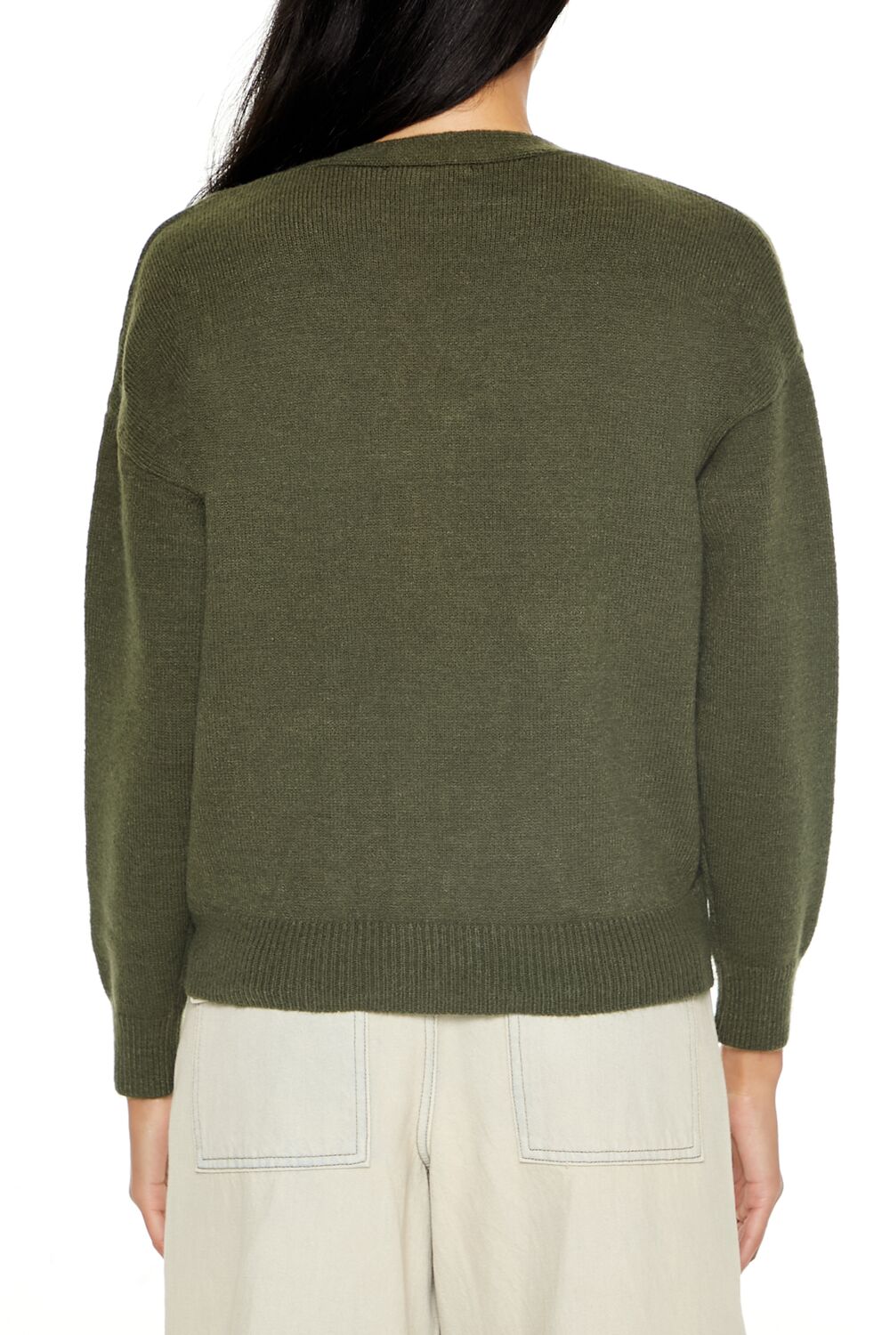  Forever 21 Drop-Sleeve Zip-Up Sweater - dark green - Bonton