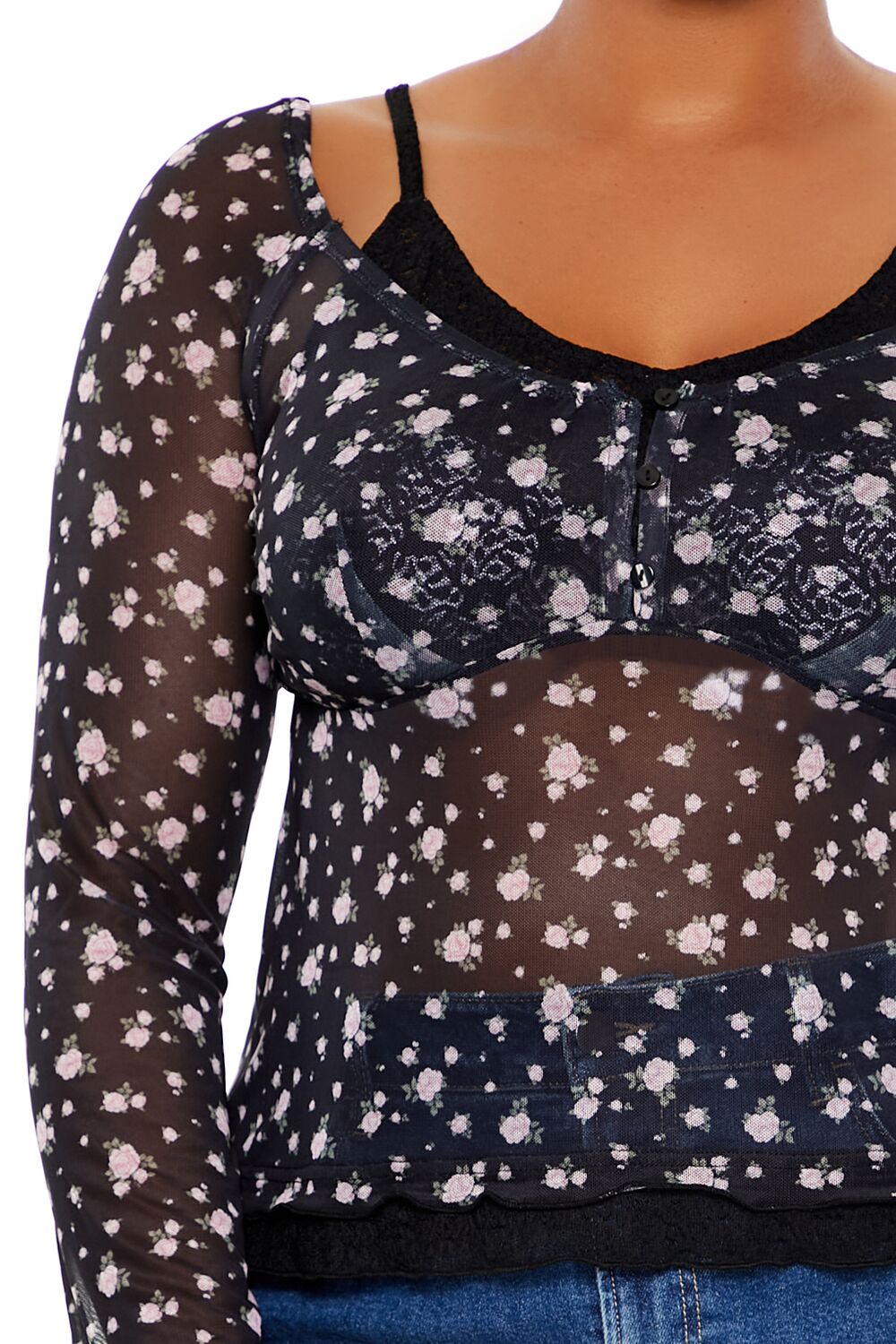  Forever 21 Plus Size Floral Print Combo Top - black multi - Bonton
