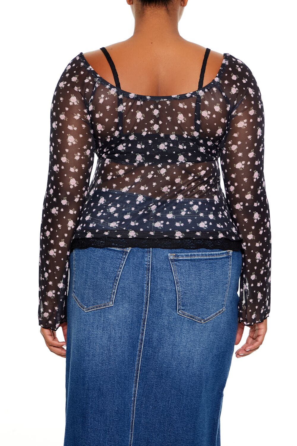  Forever 21 Plus Size Floral Print Combo Top - black multi - Bonton