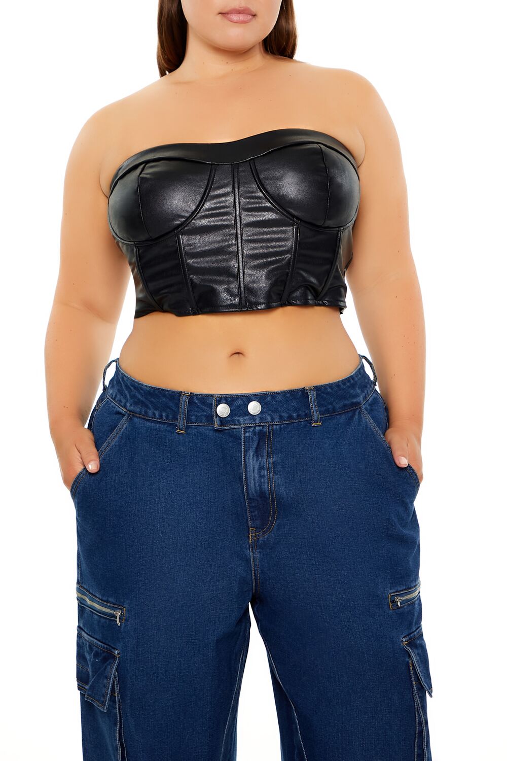  Forever 21 Plus Size Faux Leather Tube Top - black - Bonton