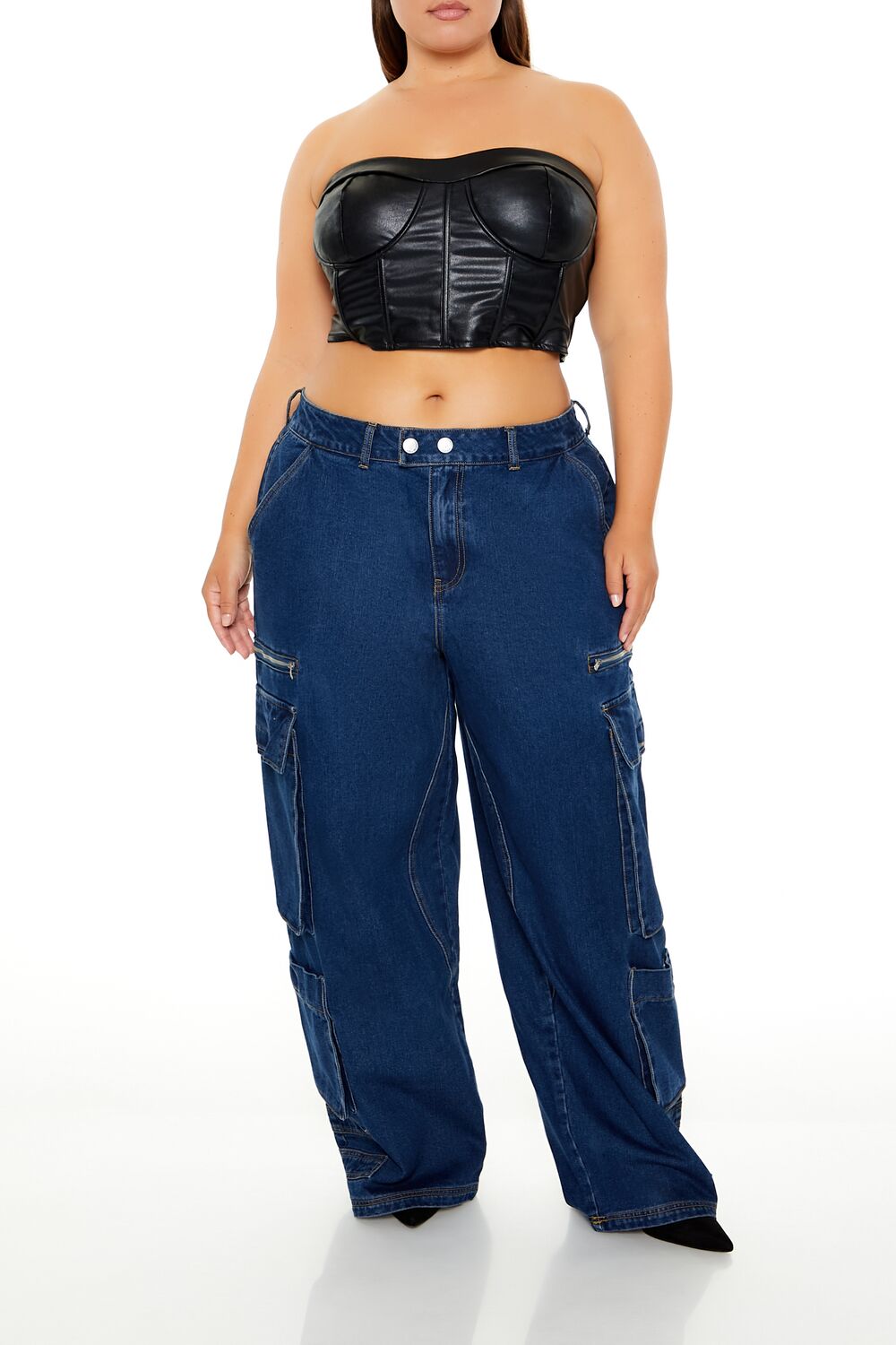  Forever 21 Plus Size Faux Leather Tube Top - black - Bonton