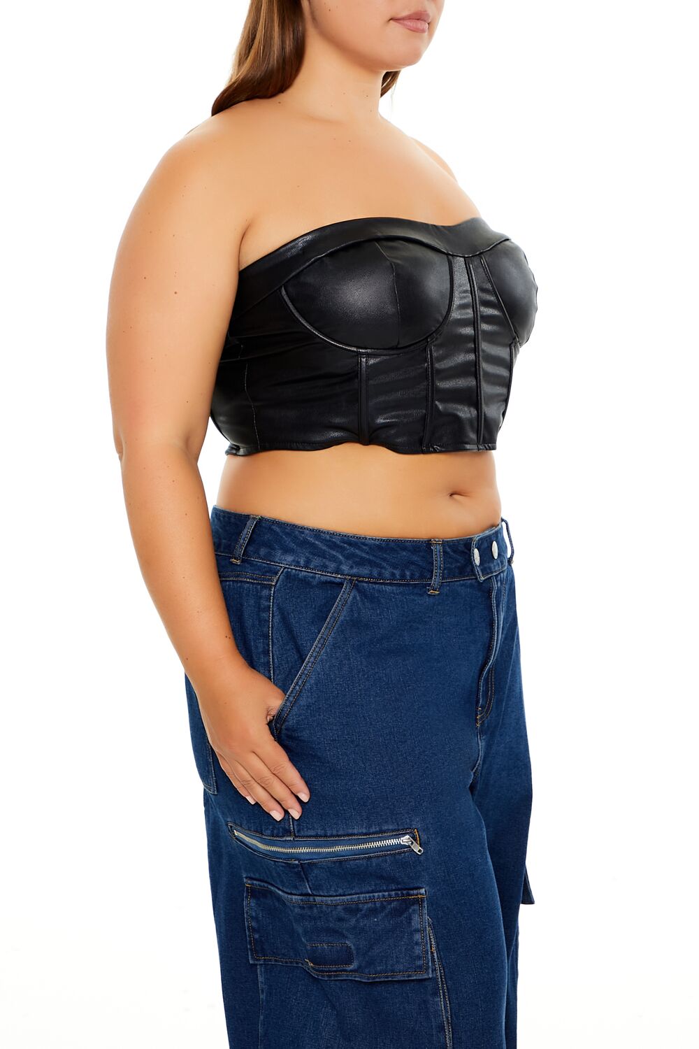  Forever 21 Plus Size Faux Leather Tube Top - black - Bonton