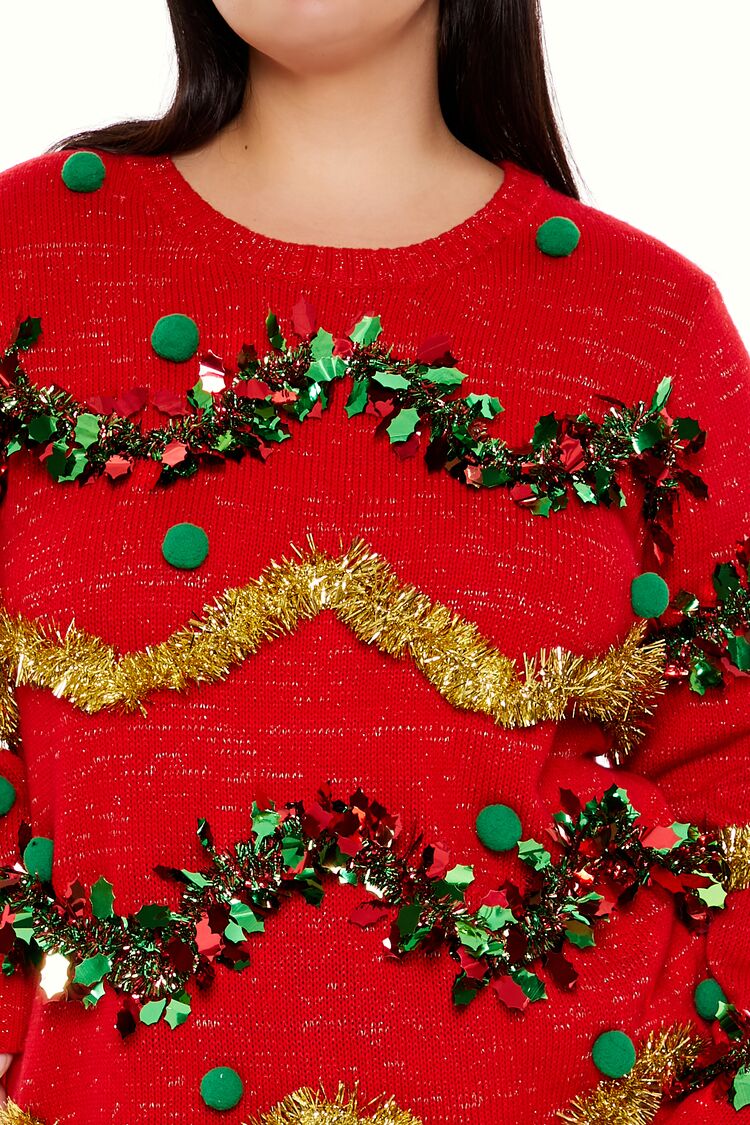  Forever 21 Plus Size Garland Pom Pom Sweater - red multi - Bonton