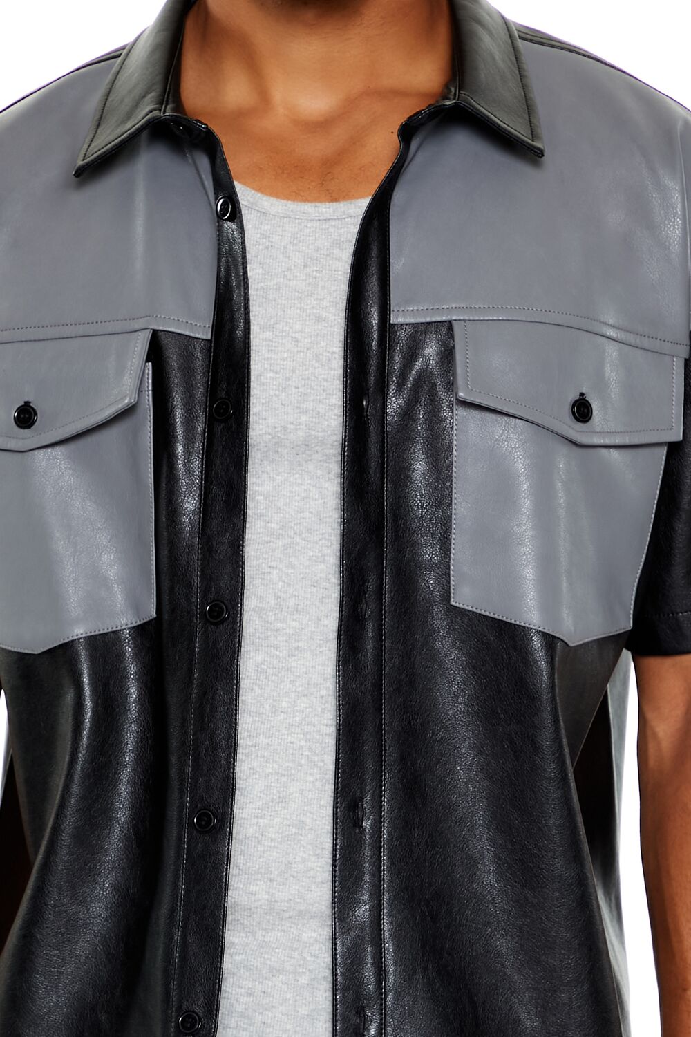  Forever 21 Faux Leather Colorblock Shirt - black grey - Bonton