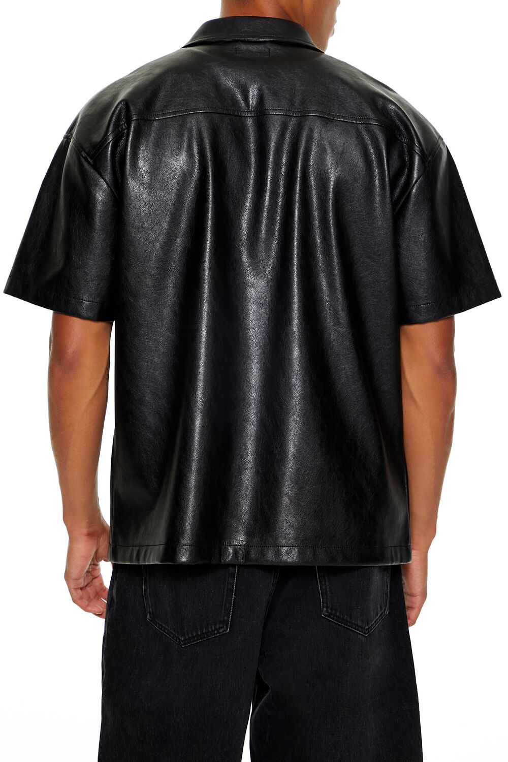  Forever 21 Faux Leather Colorblock Shirt - black grey - Bonton