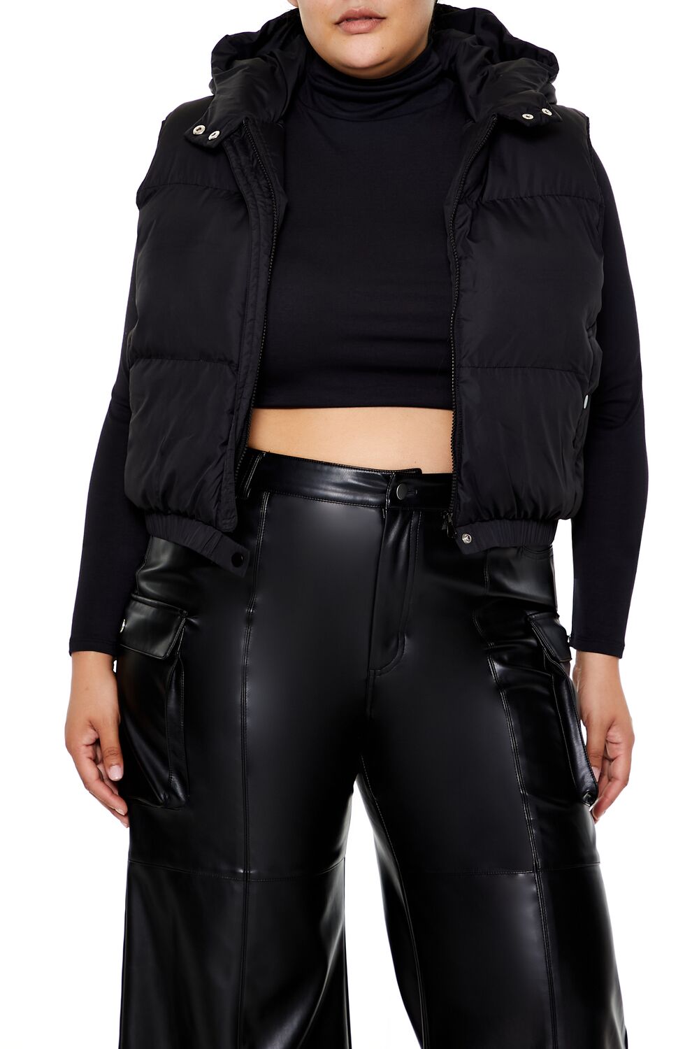  Forever 21 Plus Size Hooded Puffer Vest - black-swatch - Bonton