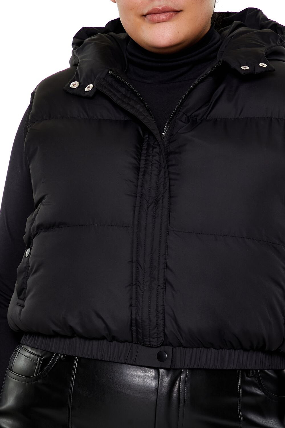  Forever 21 Plus Size Hooded Puffer Vest - black-swatch - Bonton