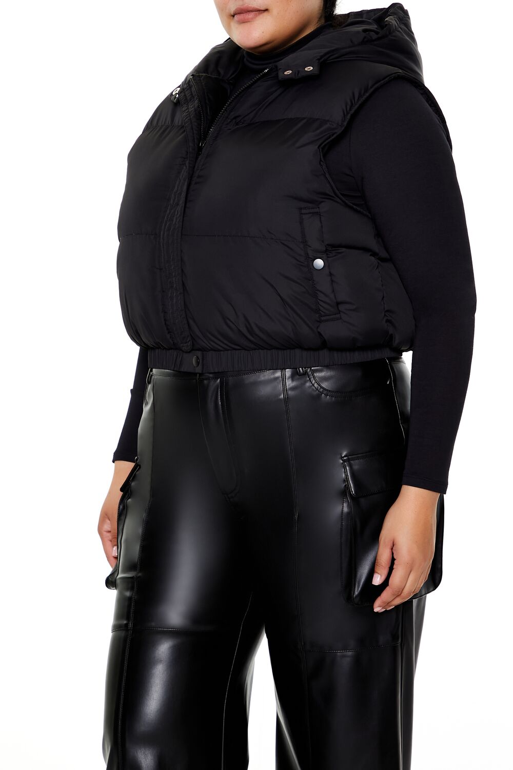  Forever 21 Plus Size Hooded Puffer Vest - black-swatch - Bonton