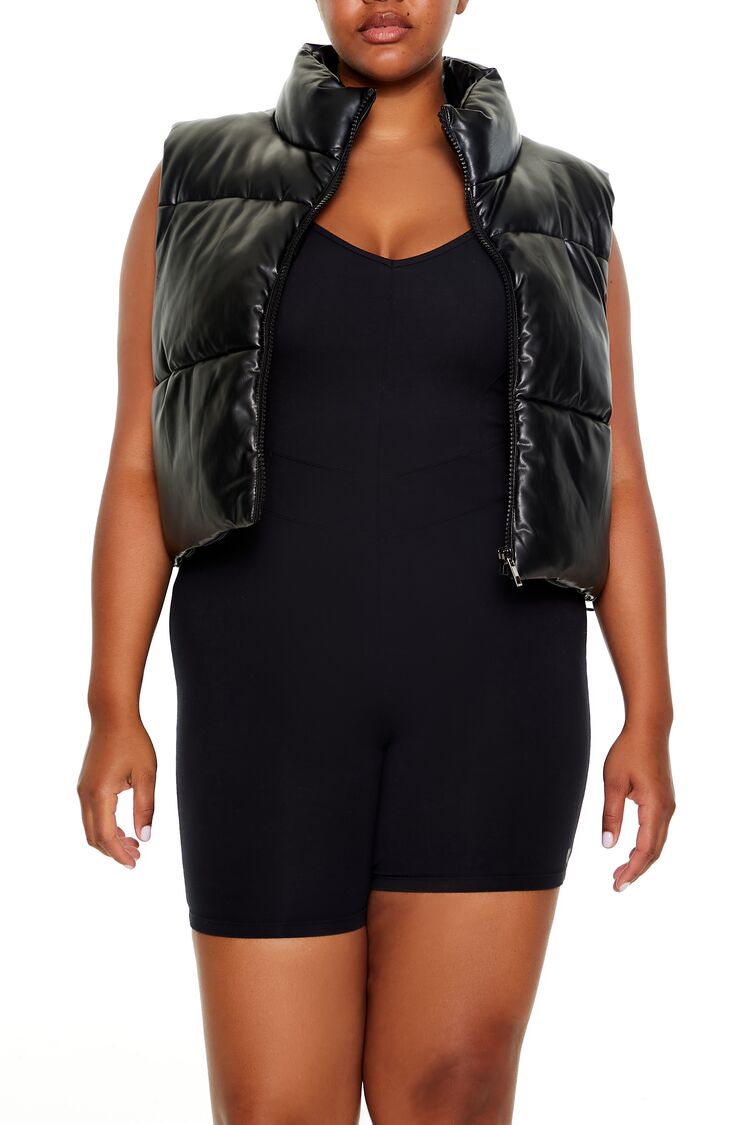  Forever 21 Plus Size Faux Leather Puffer Vest - black - Bonton
