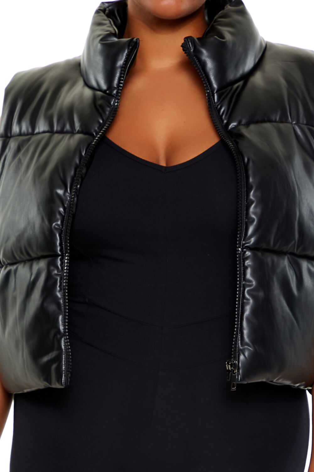  Forever 21 Plus Size Faux Leather Puffer Vest - black - Bonton