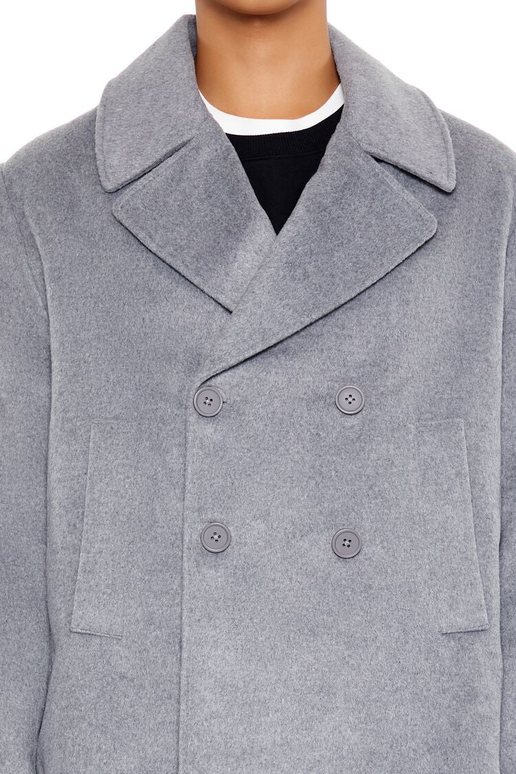  Forever 21 Notched Double-Breasted Coat - grey - Bonton