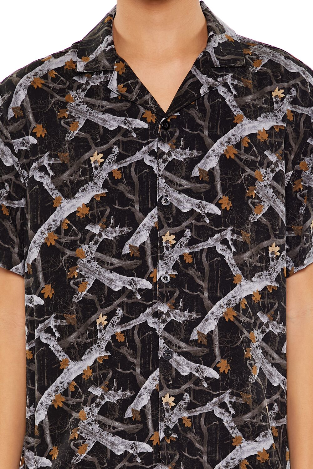  Forever 21 Leaf Print Short-Sleeve Shirt - black multi - Bonton