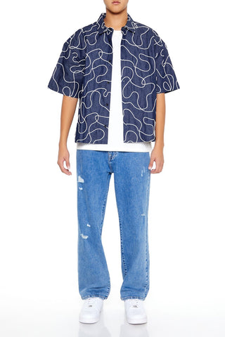 Cropped Chain-Stitched Embroidered Shirt