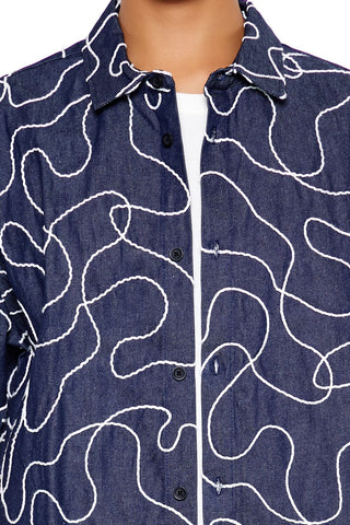 Cropped Chain-Stitched Embroidered Shirt