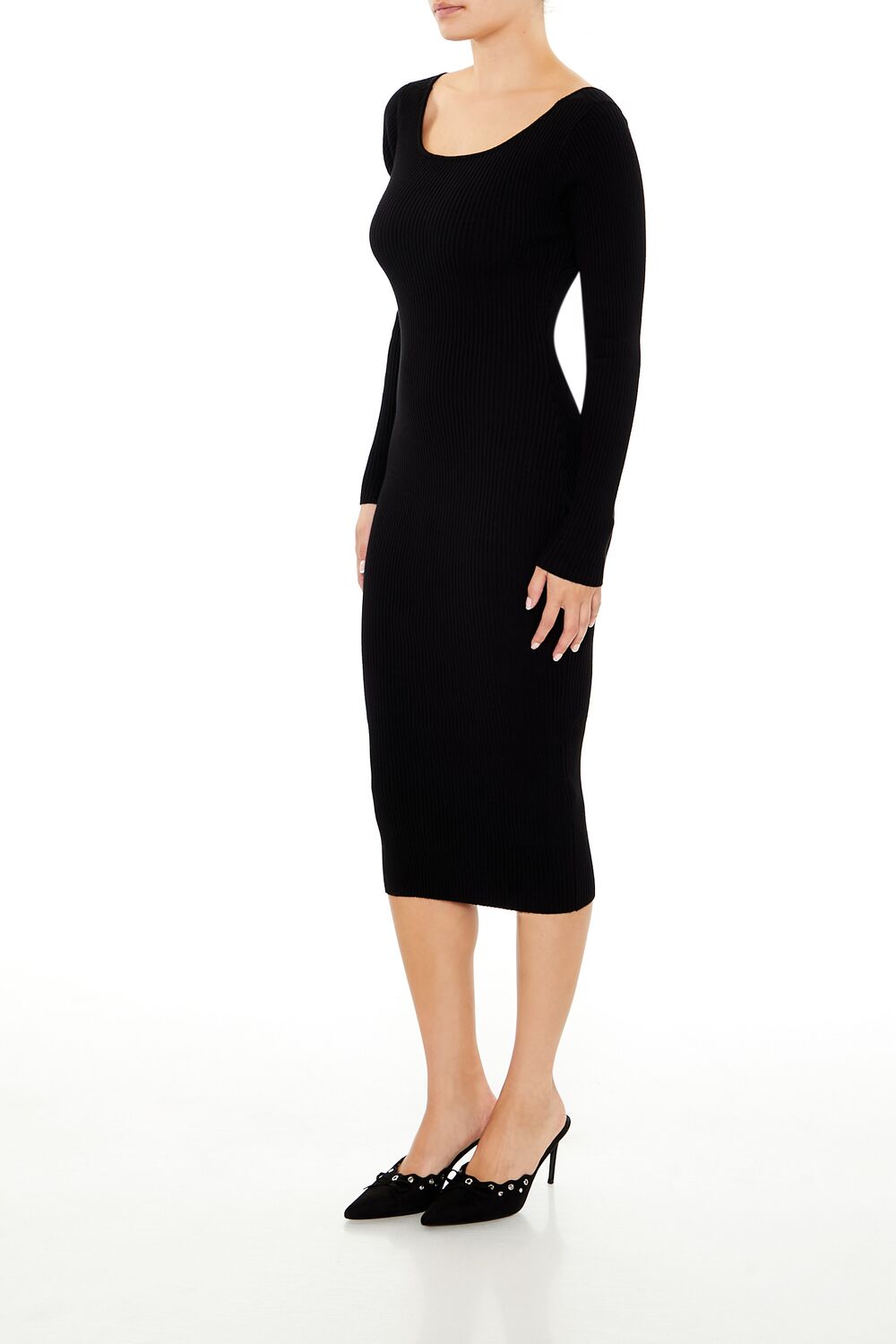  Forever 21 Twist-Back Midi Sweater Dress - black-swatch - Bonton