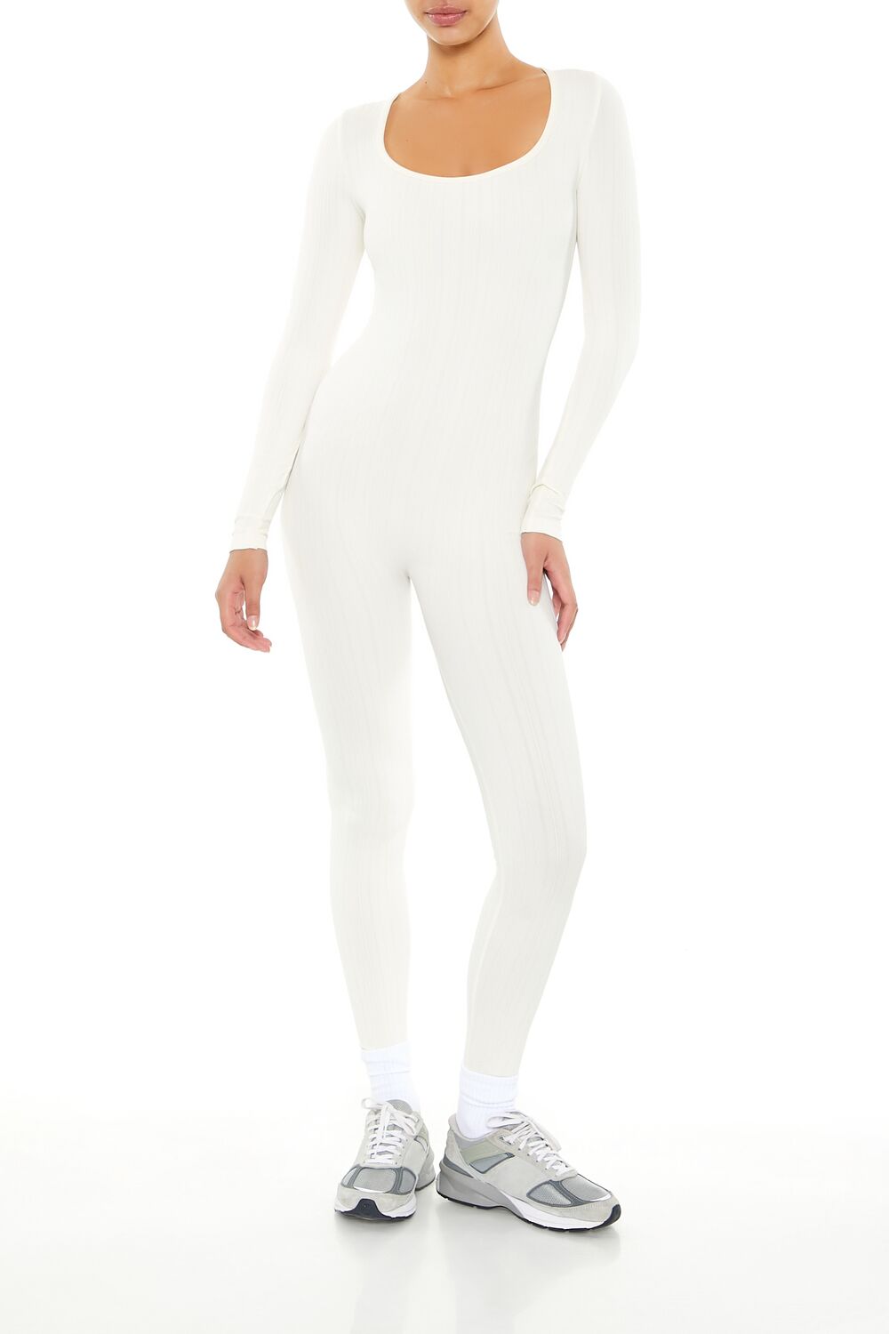  Forever 21 Scoop Ribbed Knit Jumpsuit - ivory - Bonton