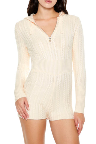 Hooded Cable Knit Zip-Up Romper