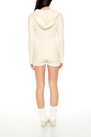 Hooded Cable Knit Zip-Up Romper