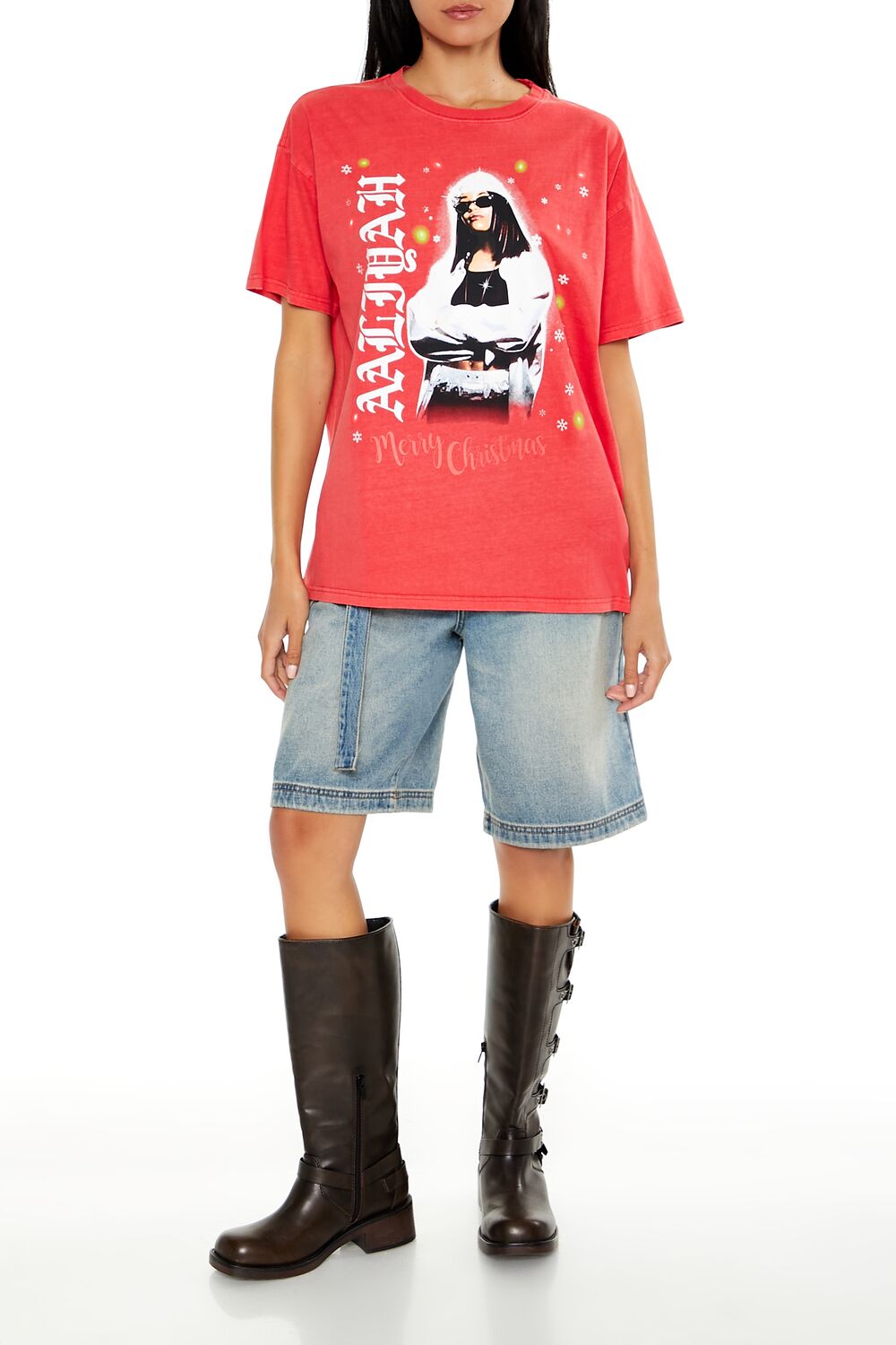  Forever 21 Aaliyah Christmas Graphic Tee - red multi - Bonton