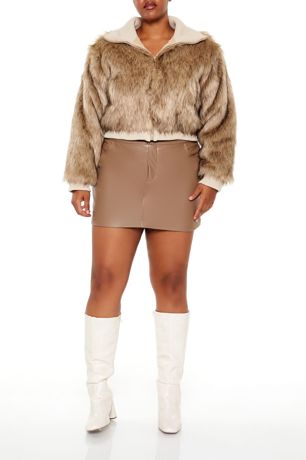  Forever 21 Plus Size Cropped Faux Fur Jacket - brown - Bonton