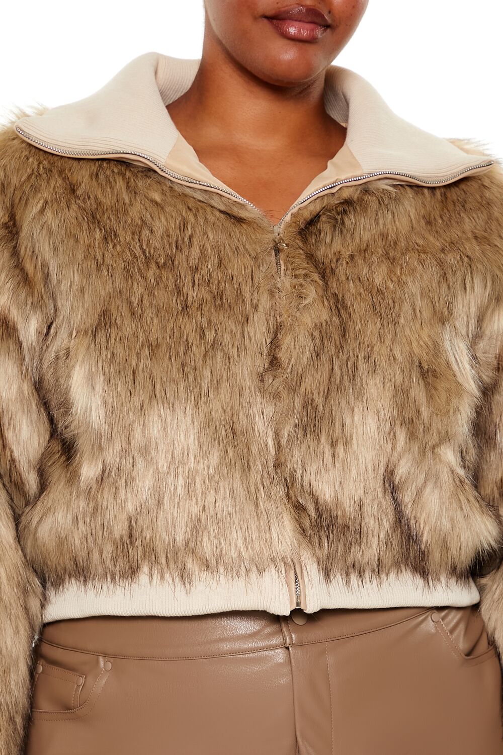  Forever 21 Plus Size Cropped Faux Fur Jacket - brown - Bonton