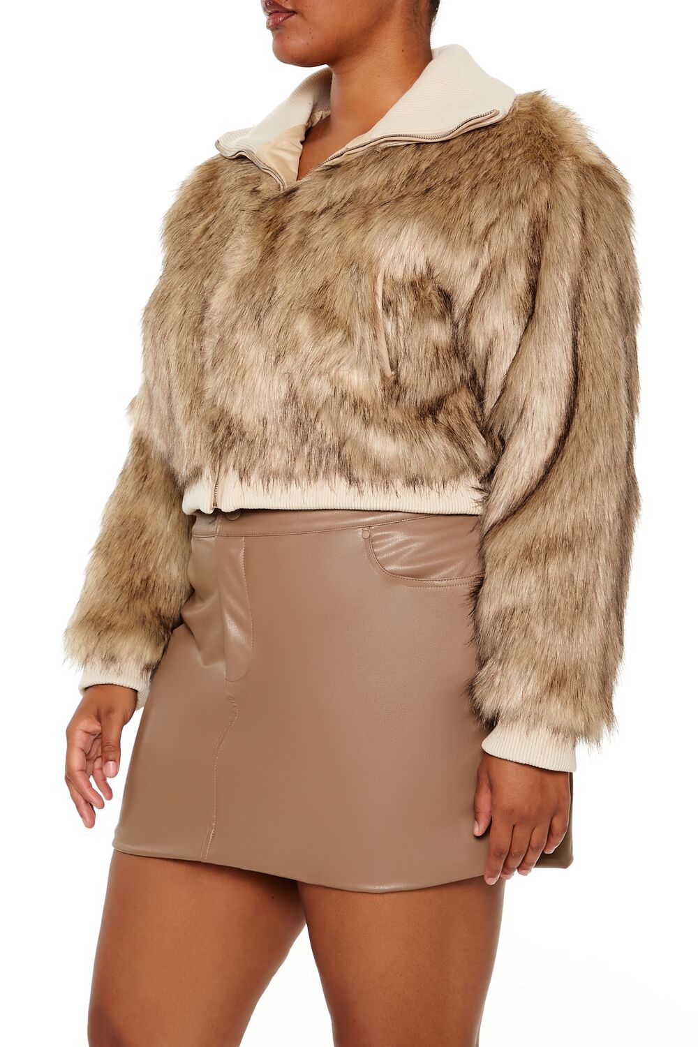  Forever 21 Plus Size Cropped Faux Fur Jacket - brown - Bonton