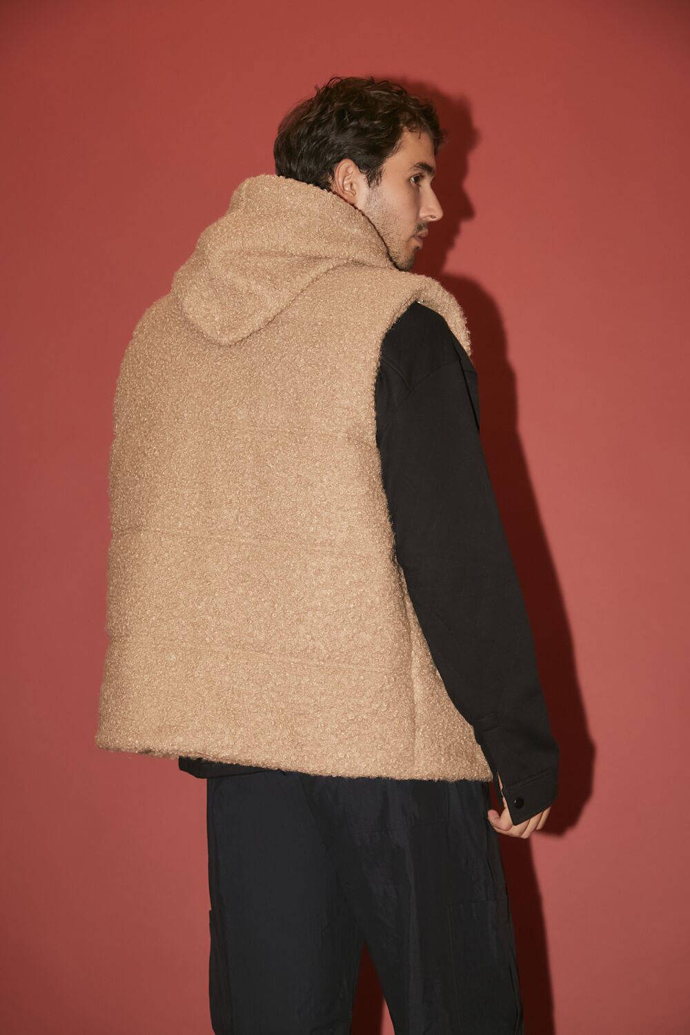  Forever 21 Hooded Faux Shearling Vest - taupe - Bonton