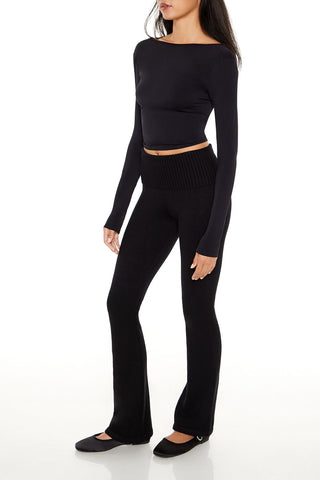 Sweater-Knit High-Rise Flare Pants