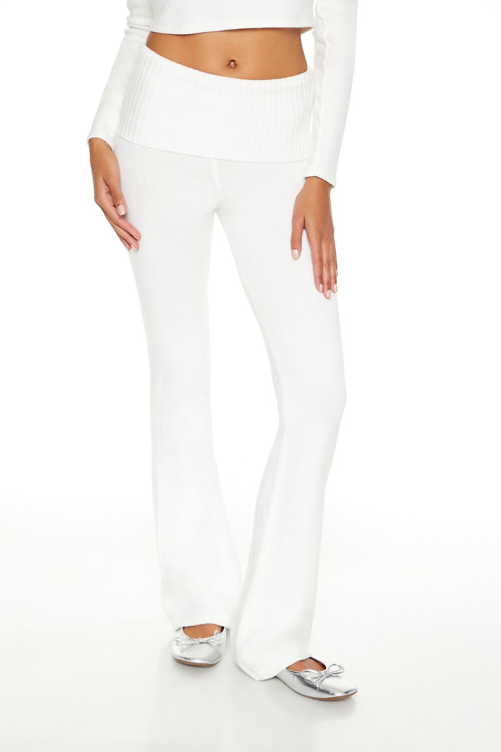 Forever 21 Sweater-Knit High-Rise Flare Pants - seafoam - Bonton