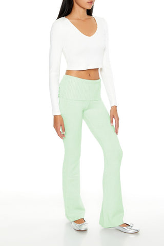Sweater-Knit High-Rise Flare Pants