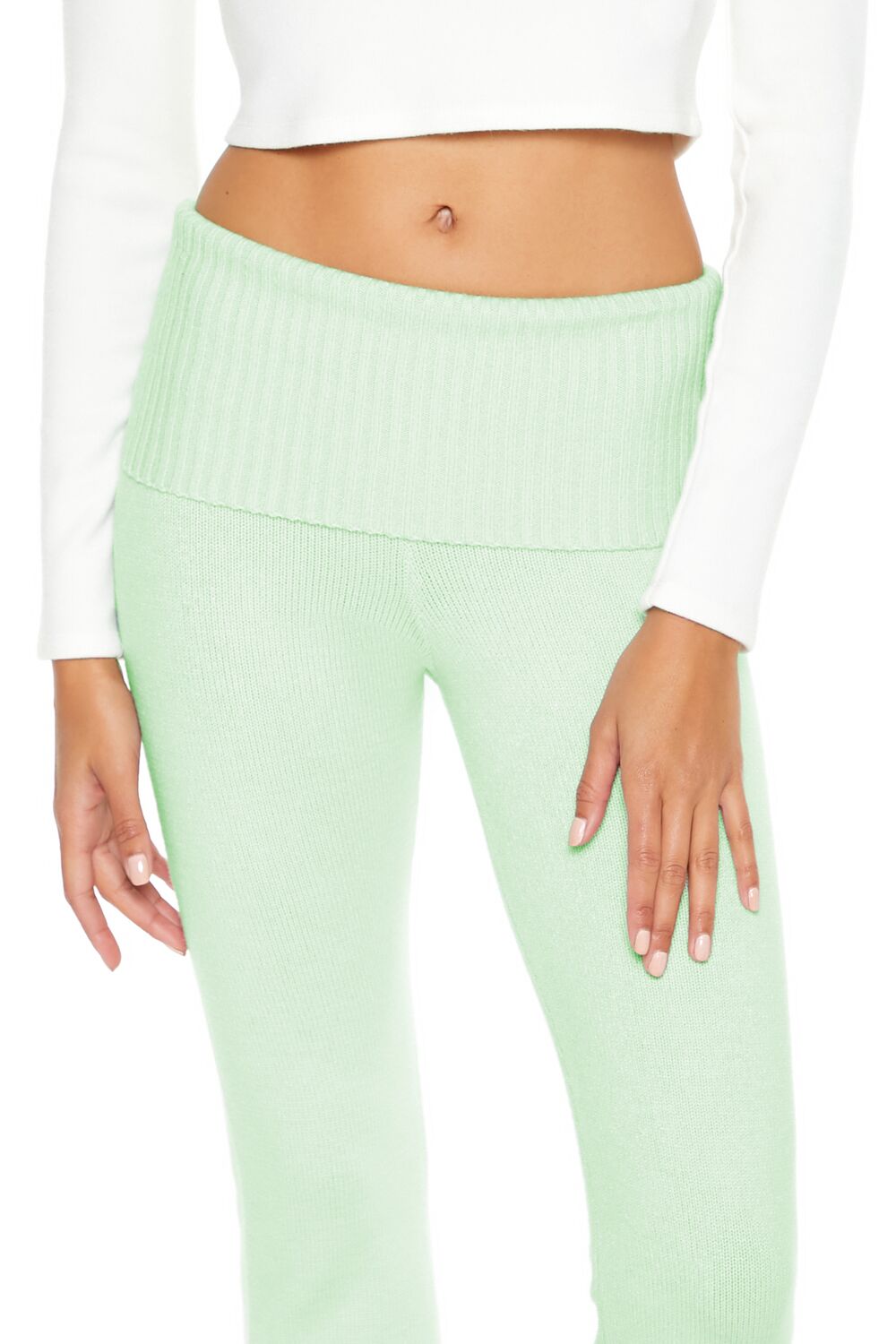  Forever 21 Sweater-Knit High-Rise Flare Pants - seafoam - Bonton