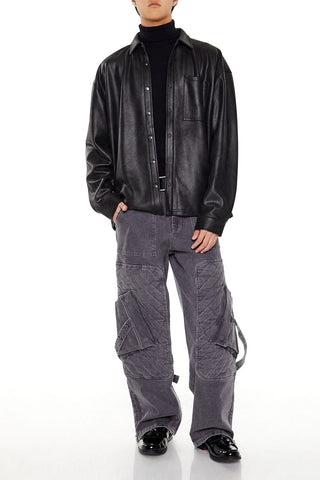 Faux Leather Button-Front Shirt