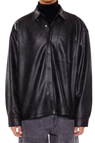 Faux Leather Button-Front Shirt