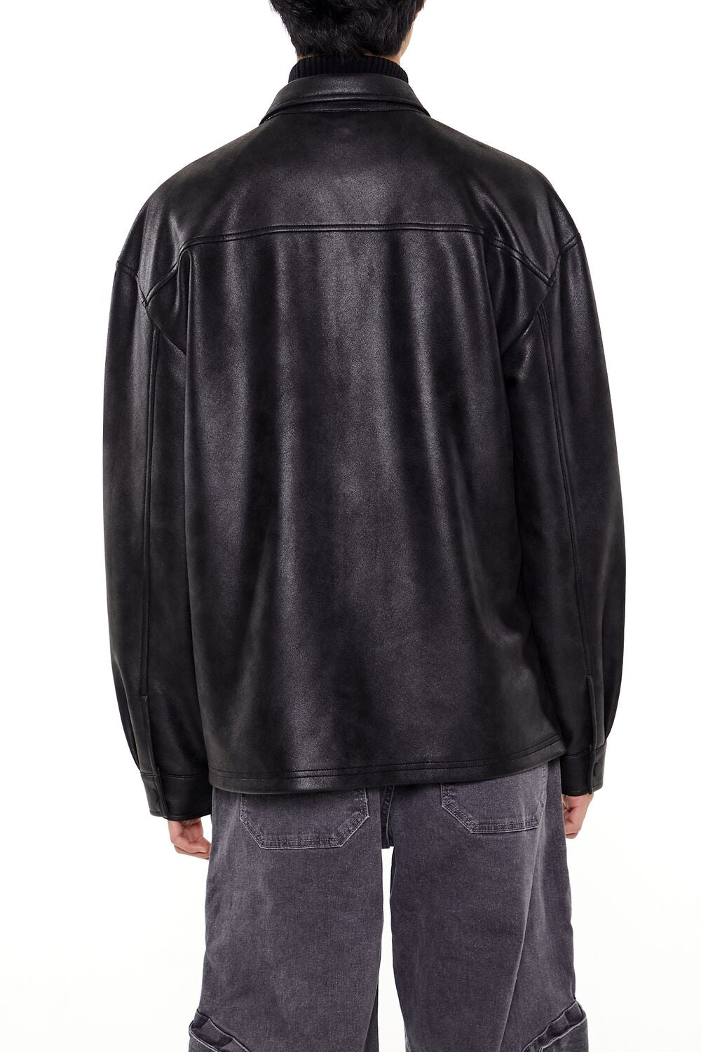  Forever 21 Faux Leather Button-Front Shirt - black - Bonton