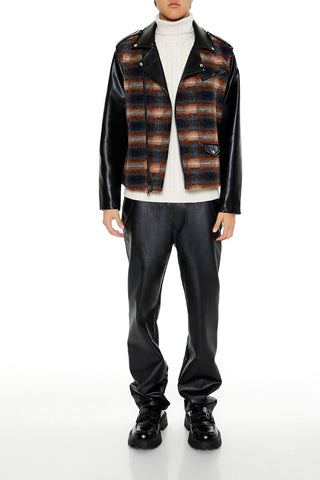 Plaid Faux Leather Moto Jacket