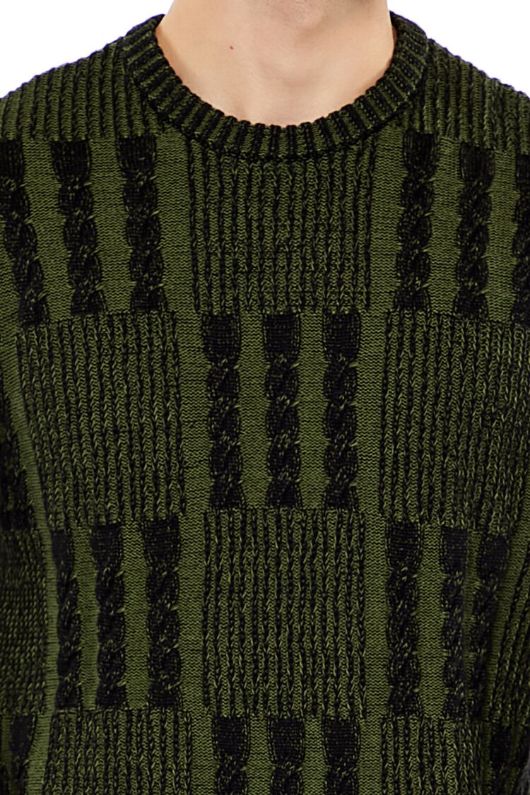  Forever 21 Checkered Cable Knit Sweater - olive multi - Bonton