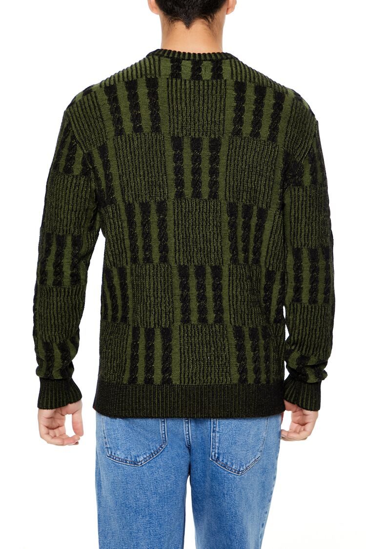  Forever 21 Checkered Cable Knit Sweater - olive multi - Bonton