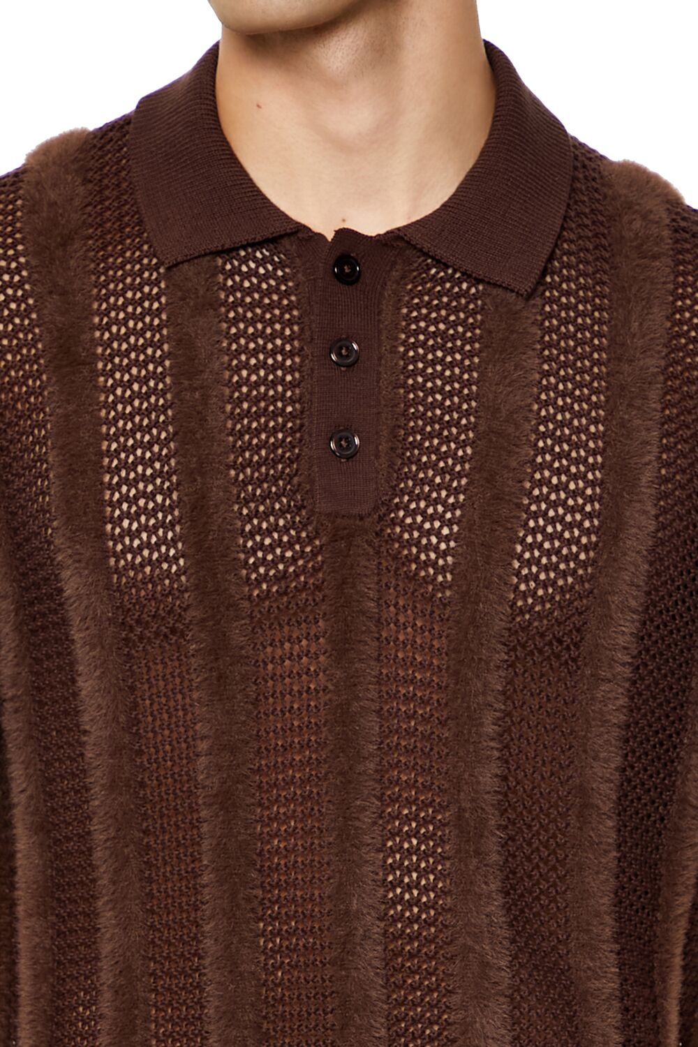  Forever 21 Striped Sweater-Knit Polo Shirt - cocoa - Bonton