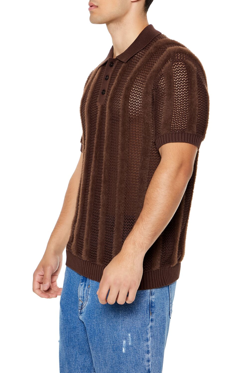  Forever 21 Striped Sweater-Knit Polo Shirt - cocoa - Bonton