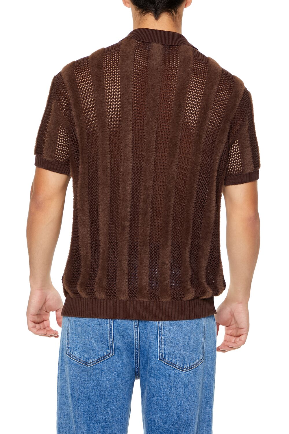  Forever 21 Striped Sweater-Knit Polo Shirt - cocoa - Bonton