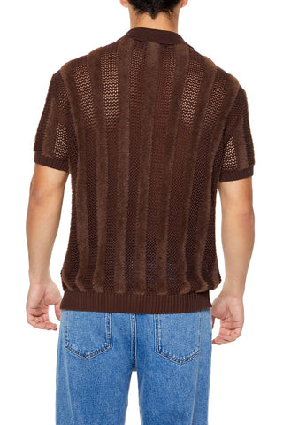 Striped Sweater-Knit Polo Shirt
