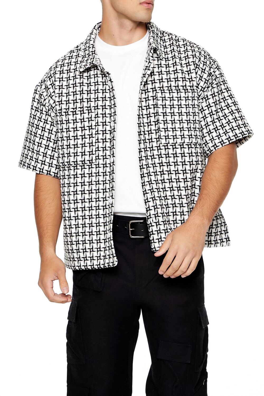  Forever 21 Textured Geo Shirt - black white - Bonton