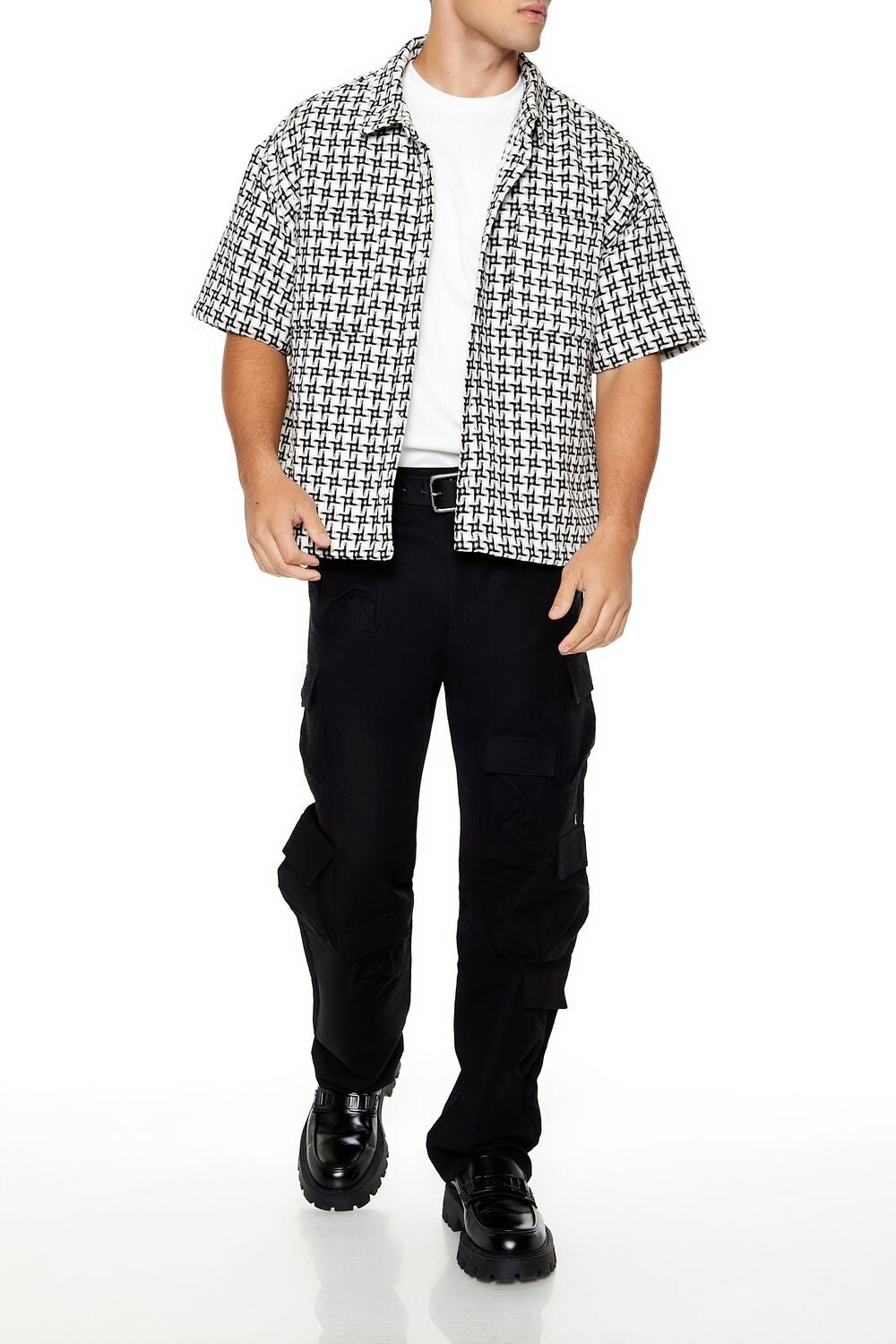  Forever 21 Textured Geo Shirt - black white - Bonton
