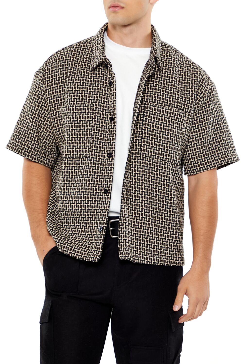  Forever 21 Textured Geo Shirt - black white - Bonton