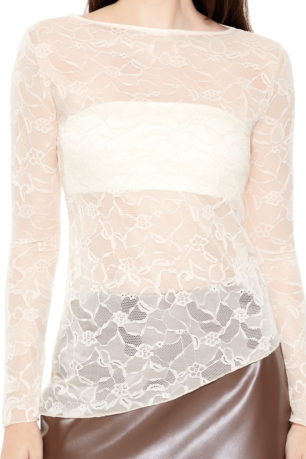  Forever 21 Asymmetrical Sheer Lace Top - cream - Bonton